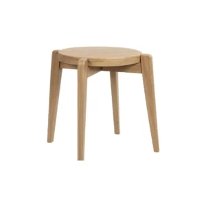 Bangku kayu minimalis Soma dengan desain bundar dan kaki kayu natural untuk interior modern dan Japandi