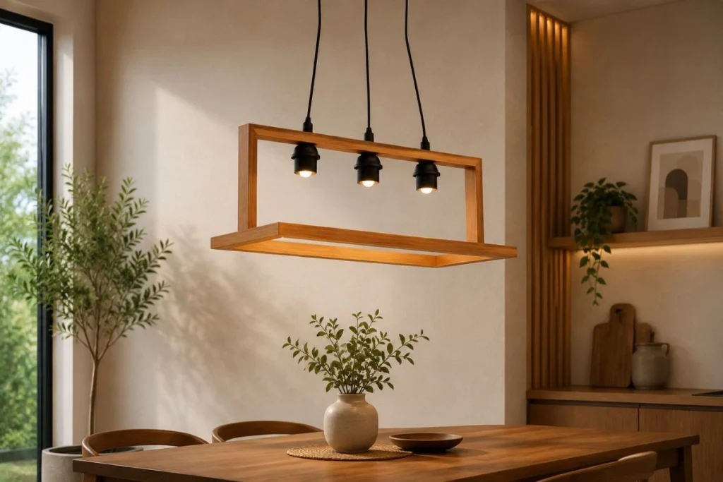 Kap lampu gantung kayu minimalis untuk meja makan dan cafe