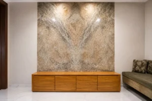 Meja TV minimalis kayu jati solid nempel dinding