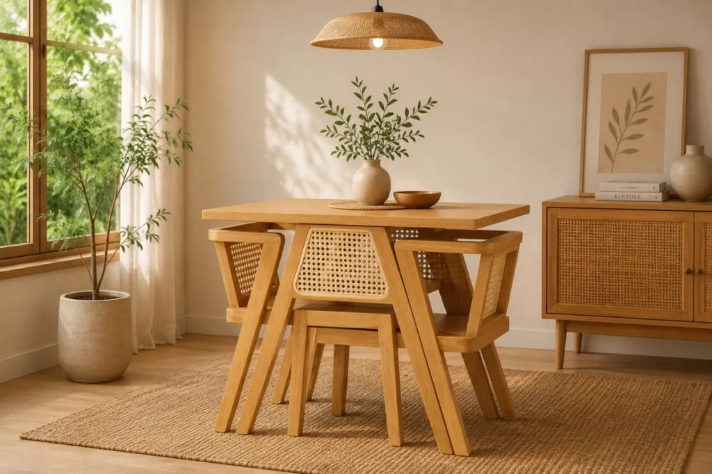 Set meja makan kayu minimalis 4 kursi untuk rumah dan cafe