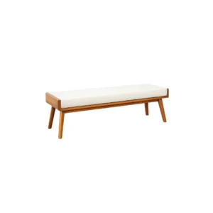 Bangku Kayu Minimalis Solvian berbahan kayu solid dengan bantalan duduk empuk bergaya modern.