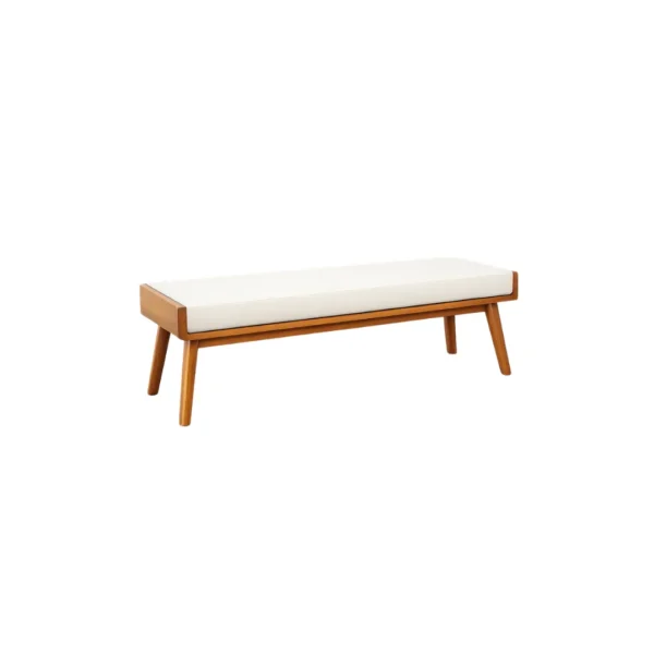 Bangku Kayu Minimalis Solvian berbahan kayu solid dengan bantalan duduk empuk bergaya modern.