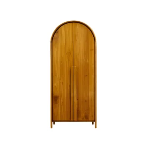 Cabinet Kayu Minimalis Archeva berbahan kayu dengan desain lengkung modern dan ruang penyimpanan luas.
