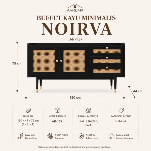 Infografis Ukuran Buffet Kayu Minimalis Noirva