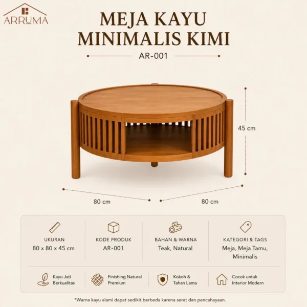 Infografis Ukuran Kimi Meja Kayu Minimalis Kimi