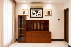 Kabinet buffet dan lemari display kayu jati solid custom untuk interior rumah minimalis